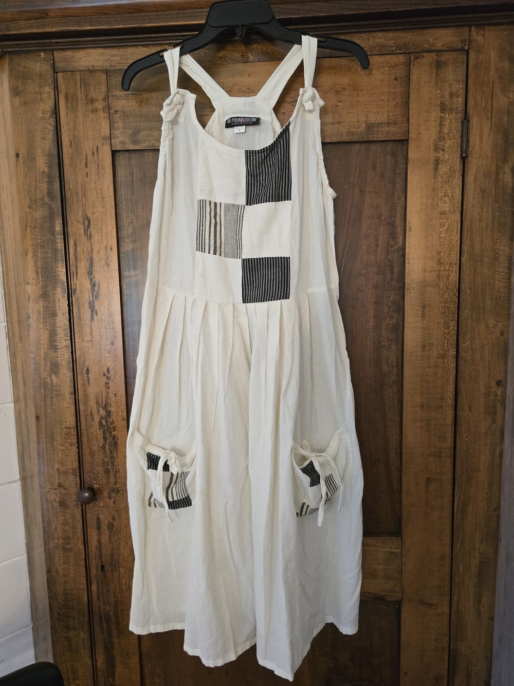O The Pyramid Collection 100% Cotton Midi Sundress, Black Stripe Accents  Medium